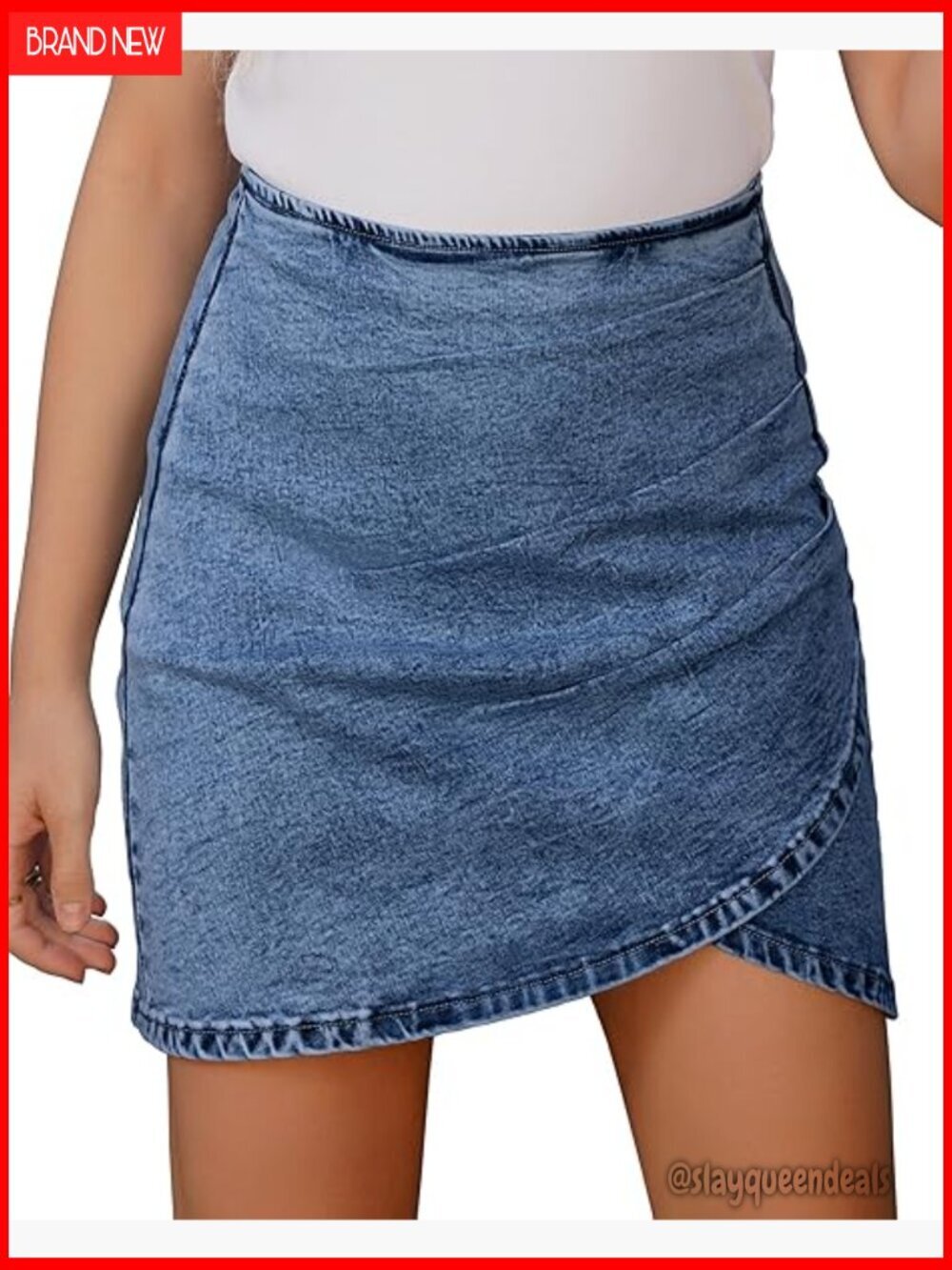 Stretchy Denim Mini Skirt Tulip Hem Shirred Waist High Rise Bodycon